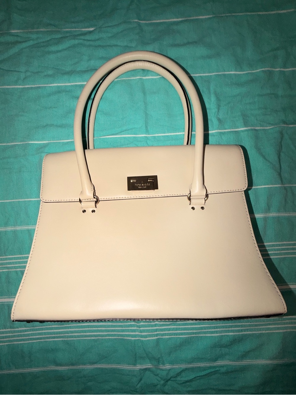 kate spade Cream Top-Handle Satchel with Gold Plaque